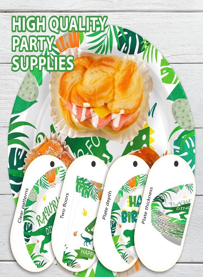 Grencian 96Pcs Dinosaur 4th Birthday Decorations Dinosaur 4th Birthday Plates Roar Im Four Paper Tableware Set for Boys Dino Four Year Old Birth-day Party Decorations, Serves 24 - Image 4