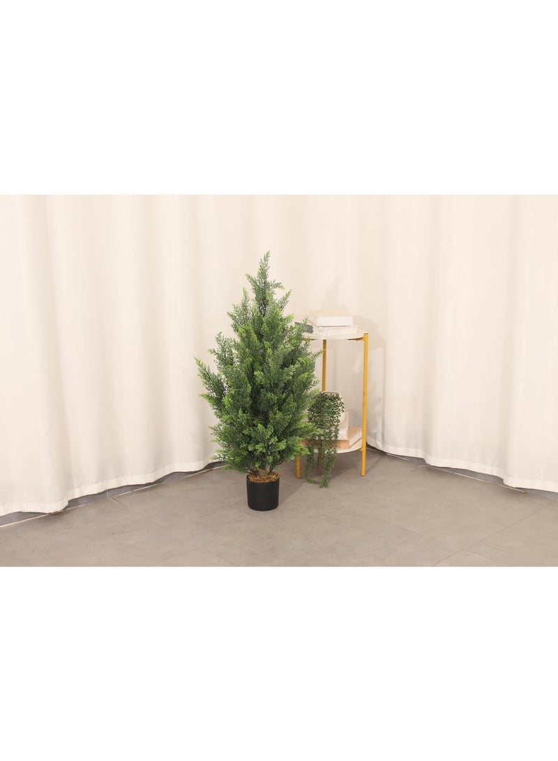MARCOLO Artificial Pine Tree in Black Pot, Green, Realistic Faux Potted Plant, Indoor Decorative Evergreen (90cm) - Image 2