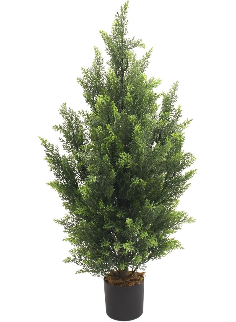 MARCOLO Artificial Pine Tree in Black Pot, Green, Realistic Faux Potted Plant, Indoor Decorative Evergreen (90cm) - Image 1