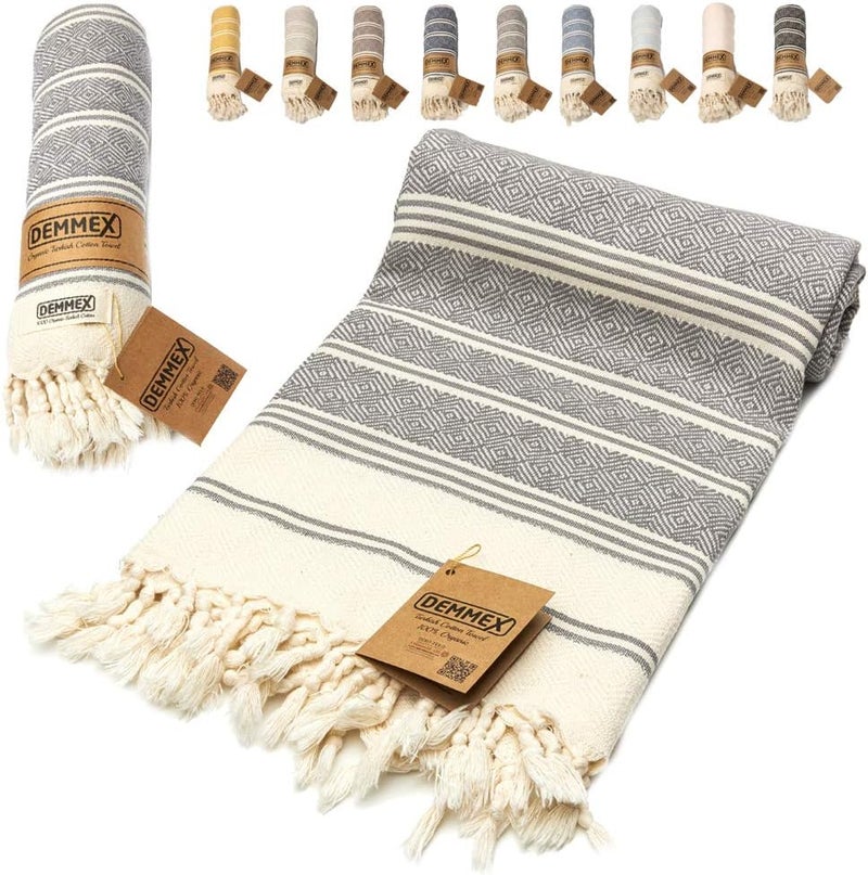 DEMMEX Certified 100% Organic Cotton & Organic Dye Prewashed XL Diamond Weave Turkish Cotton Towel Peshtemal Blanket for Bath,Beach,Pool,SPA,Gym, 71x36 Inches,14 Oz (Dark Grey) - Image 1