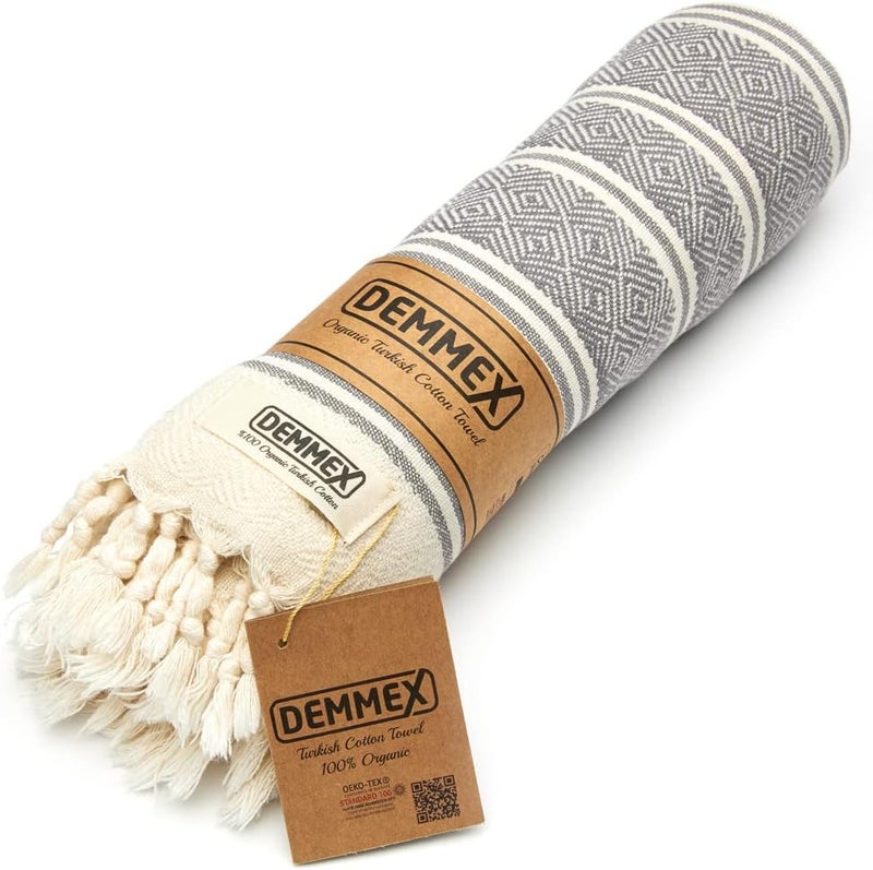 DEMMEX Certified 100% Organic Cotton & Organic Dye Prewashed XL Diamond Weave Turkish Cotton Towel Peshtemal Blanket for Bath,Beach,Pool,SPA,Gym, 71x36 Inches,14 Oz (Dark Grey) - Image 3