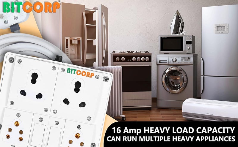 BITCORP BITCORP Extension Box 16A 20A 25A 3 Socket 3 Mcb 6000W Mcb Surge Protection High Load Capacity With 1 Meter Long Wire Cord For ChargingAcRefrigeratorWashing MachineMicrowaveMachines  - Image 5