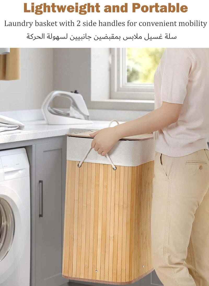 HOMESTAR Laundry Basket, Bamboo Hamper with Lid And Removable Liner, Bag for Bathroom Bedroom Room Dorm, 30x40x60cm - Image 4