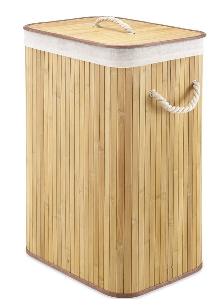 HOMESTAR Laundry Basket, Bamboo Hamper with Lid And Removable Liner, Bag for Bathroom Bedroom Room Dorm, 30x40x60cm - Image 1
