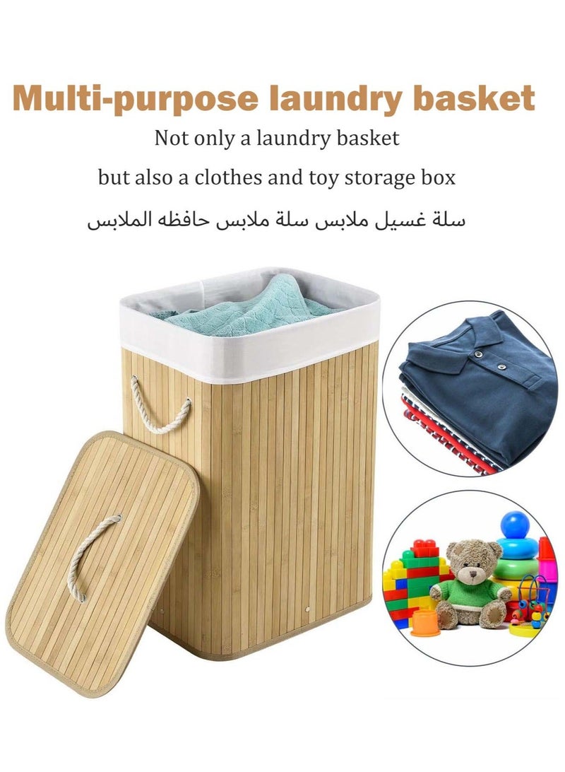 HOMESTAR Laundry Basket, Bamboo Hamper with Lid And Removable Liner, Bag for Bathroom Bedroom Room Dorm, 30x40x60cm - Image 5