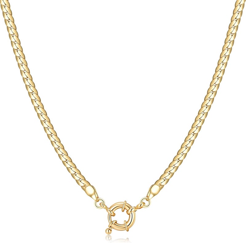 NUZON 14K Gold Plated Chain Choker Necklace for Women 16’’ Layering Jewelry, Medium, Metal, No Gemstone | 3MM/5MM Herringbone / Gold Ball Beaded / Paperclip / Tennis / Cuban / Heart / CZ Station Chain Necklace, Dainty Jewelry Gift - Image 1