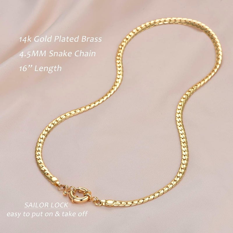 NUZON 14K Gold Plated Chain Choker Necklace for Women 16’’ Layering Jewelry, Medium, Metal, No Gemstone | 3MM/5MM Herringbone / Gold Ball Beaded / Paperclip / Tennis / Cuban / Heart / CZ Station Chain Necklace, Dainty Jewelry Gift - Image 4