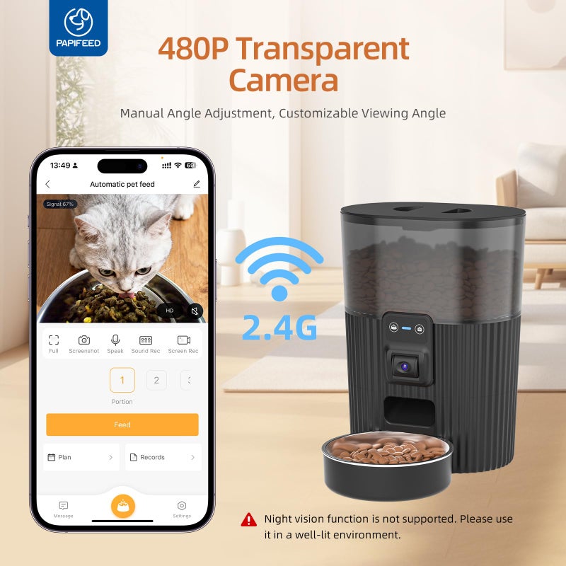 PAPIFEED Automatic Cat Feeder with Camera, Adjustable Angle 2.4G WiFi Pet Feeder 3.5L/15 Cup Timed Dispenser,Timed Feeder for Remote Feeding with Stainless Steel Bowl up to 10 Meals Per Day with APP - Image 2