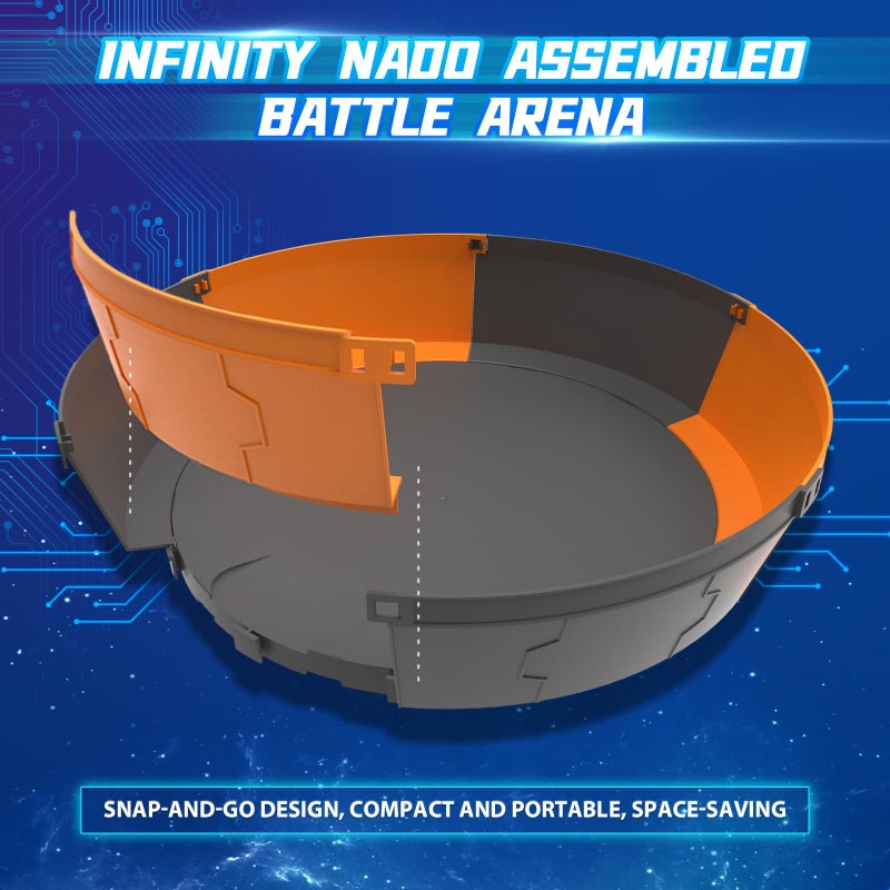 INFINITY NADO S7 Battle Set with Modular Stadium Arena, Gun/Bow-Shaped Launcher Infinite Acceleration, Metal Defense/Endurance Type Battle Top Toy, Right/Left-Spinning Top Game Toys for Boys Girls 5+ - Image 2
