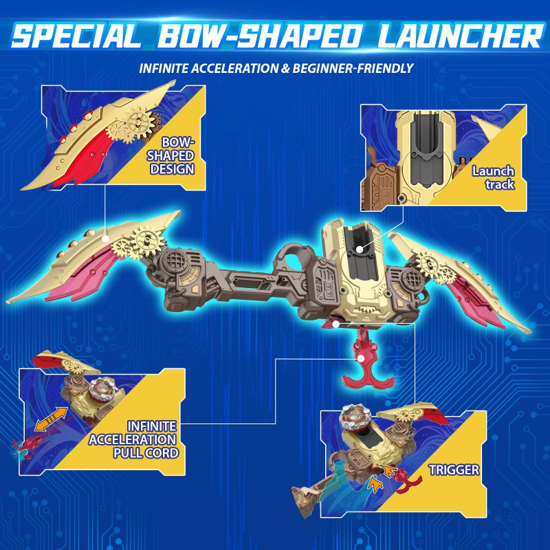 INFINITY NADO S7 Battle Set with Modular Stadium Arena, Gun/Bow-Shaped Launcher Infinite Acceleration, Metal Defense/Endurance Type Battle Top Toy, Right/Left-Spinning Top Game Toys for Boys Girls 5+ - Image 4