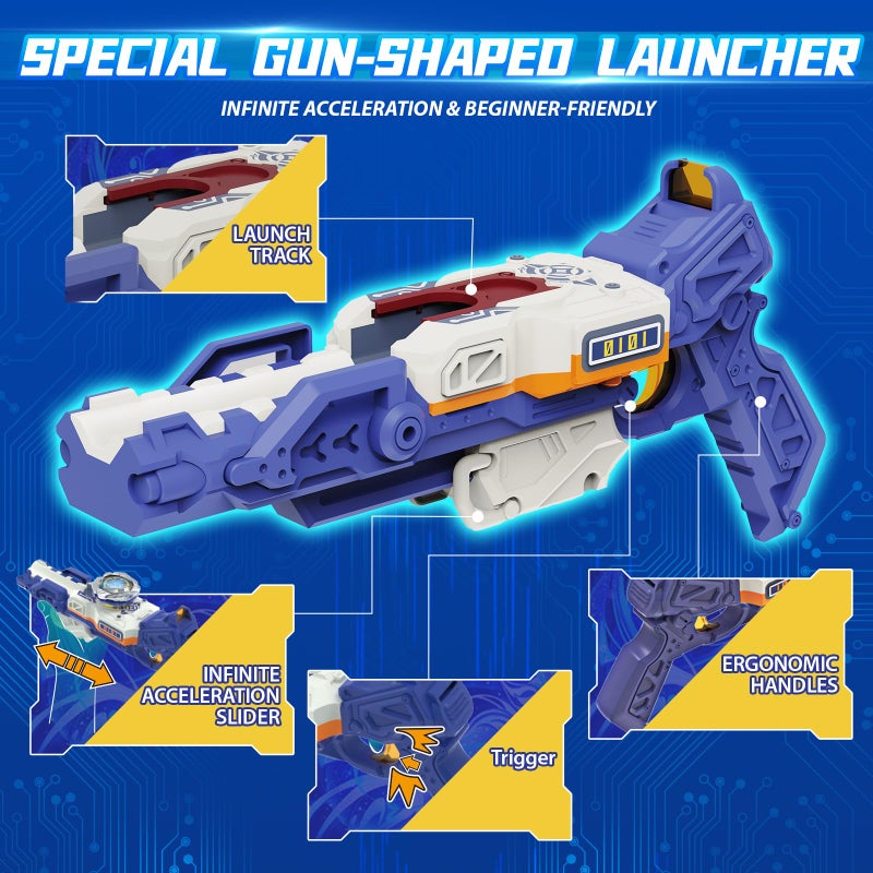 INFINITY NADO S7 Battle Set with Modular Stadium Arena, Gun/Bow-Shaped Launcher Infinite Acceleration, Metal Defense/Endurance Type Battle Top Toy, Right/Left-Spinning Top Game Toys for Boys Girls 5+ - Image 3
