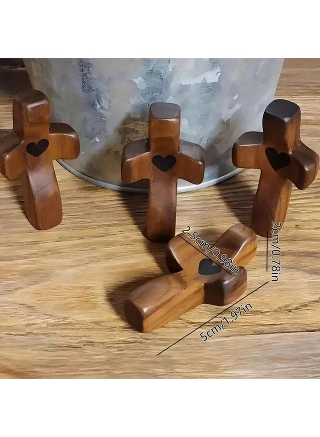 1pc Heart Shaped Wooden Cross Handheld Fingertip Size Earthy Yellow Finish Home Decor - Image 4