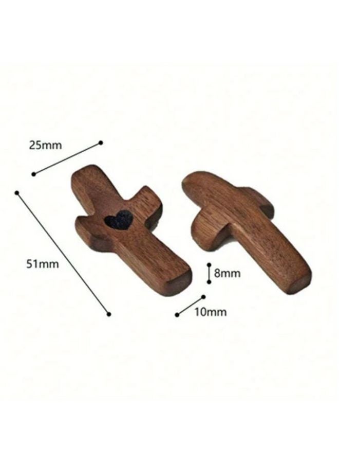 1pc Heart Shaped Wooden Cross Handheld Fingertip Size Earthy Yellow Finish Home Decor - Image 3