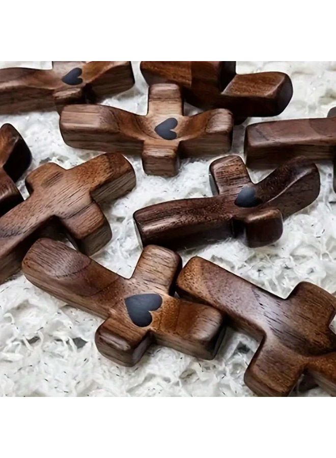 1pc Heart Shaped Wooden Cross Handheld Fingertip Size Earthy Yellow Finish Home Decor - Image 5