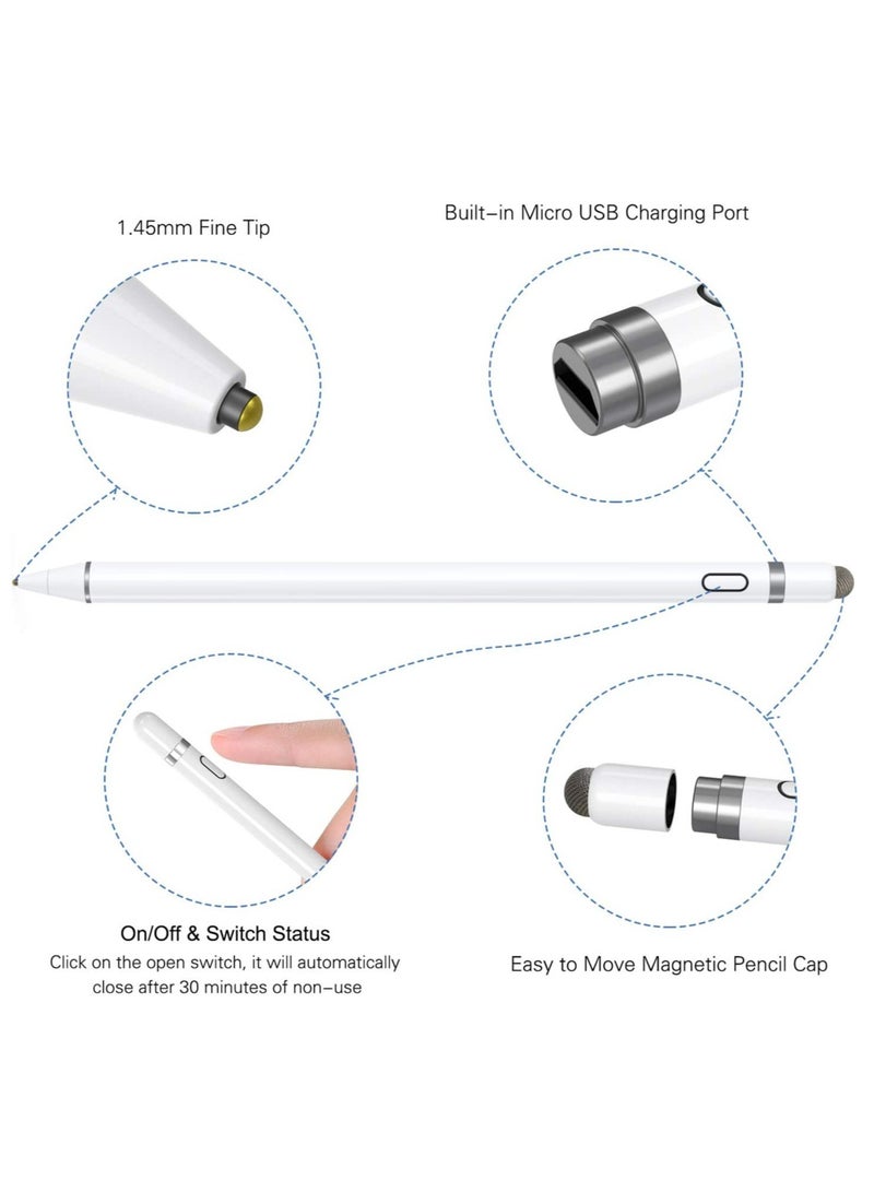Active Stylus Pen White/Black 1.45mm fine Tip for iPad Apple iPhone Samsung Tablets, on iOS and Android Capacitive Touchscreen, Take-Note Hand-Written Draw no lags Skipping,Rechargeable - Image 2