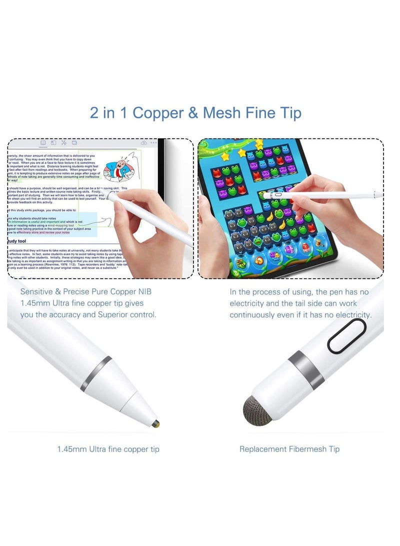 Active Stylus Pen White/Black 1.45mm fine Tip for iPad Apple iPhone Samsung Tablets, on iOS and Android Capacitive Touchscreen, Take-Note Hand-Written Draw no lags Skipping,Rechargeable - Image 3