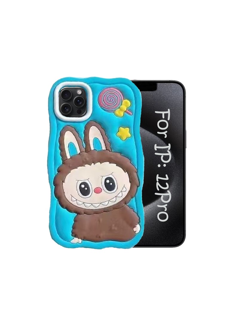 ما وراء الأساسيات جراب سيليكون من Labubu Style لهاتف iPhone 12Pro، غطاء سيليكون مقاوم للصدمات، تصميم دمية لطيفة، أزرق - Image 2