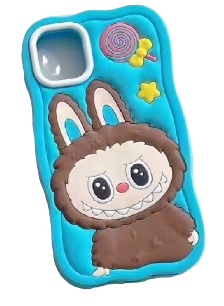 ما وراء الأساسيات جراب سيليكون من Labubu Style لهاتف iPhone 12Pro، غطاء سيليكون مقاوم للصدمات، تصميم دمية لطيفة، أزرق - Image 4