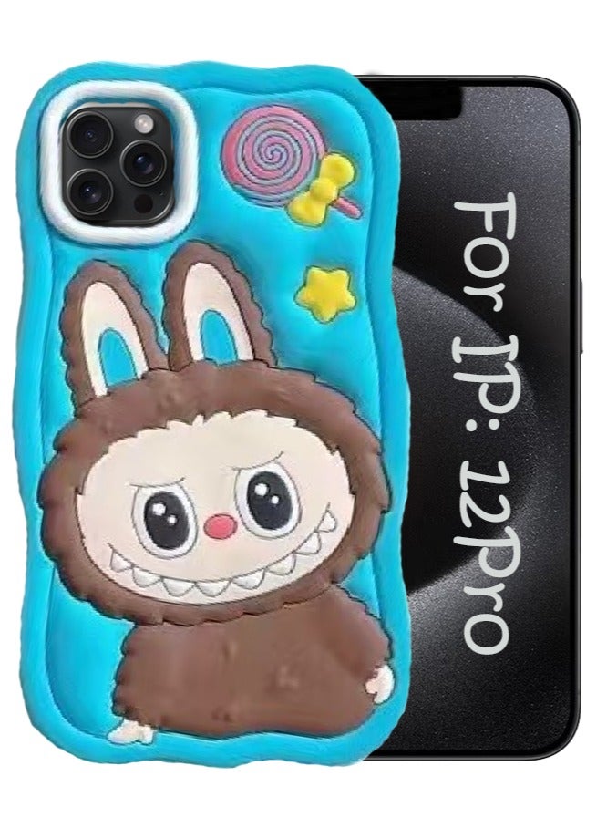 ما وراء الأساسيات جراب سيليكون من Labubu Style لهاتف iPhone 12Pro، غطاء سيليكون مقاوم للصدمات، تصميم دمية لطيفة، أزرق - Image 1