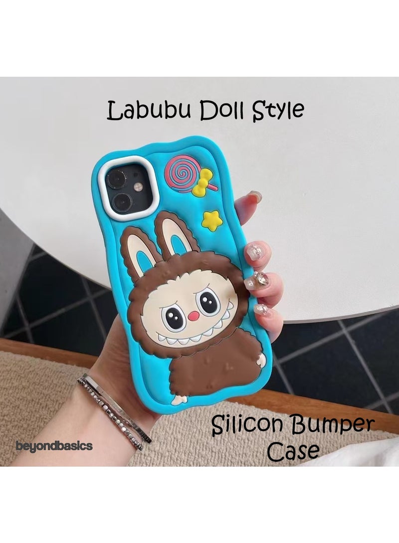 ما وراء الأساسيات جراب سيليكون من Labubu Style لهاتف iPhone 12Pro، غطاء سيليكون مقاوم للصدمات، تصميم دمية لطيفة، أزرق - Image 5