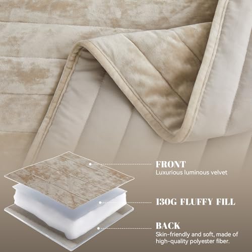 Qucover Velvet Quilt King Size, 106"x98" Oversized King Quilt Bedding Set, Luxury Cream Beige Striped Comforter, Ultra Soft Winter Quilted Bedspread Coverlet for All Seasons - Image 5