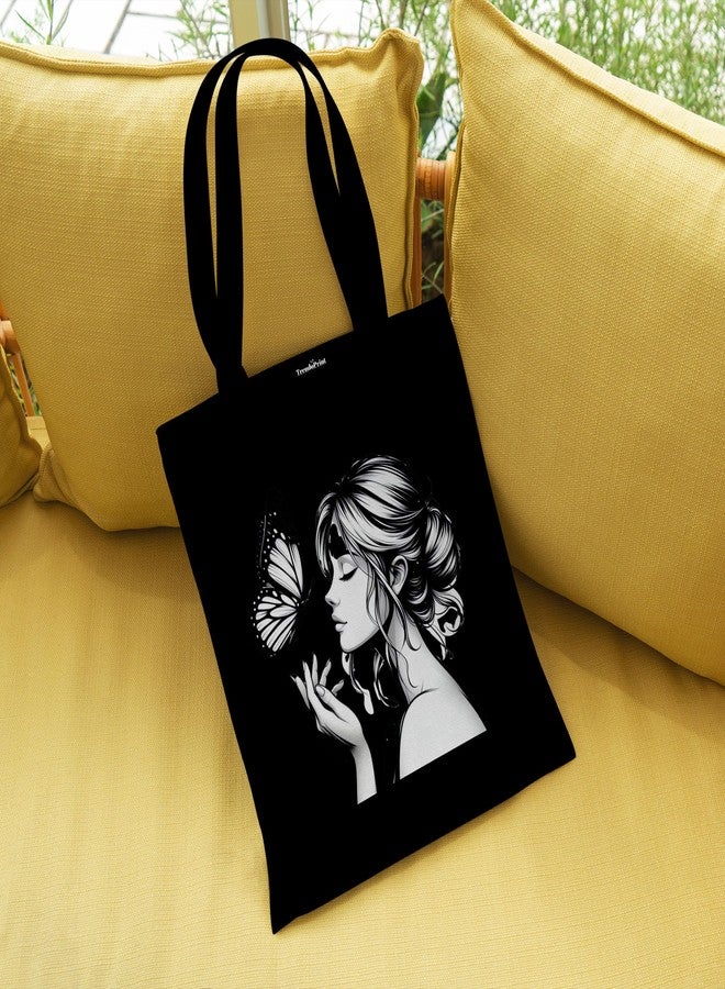 TrendoPrint Eco-Friendly Printed Black Tote Bag 14 x 16 inch with Makeup Pouch for College, Shopping and Travelling (TB150) - Image 3