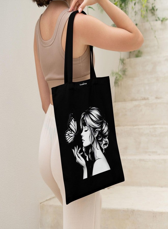 TrendoPrint Eco-Friendly Printed Black Tote Bag 14 x 16 inch with Makeup Pouch for College, Shopping and Travelling (TB150) - Image 5