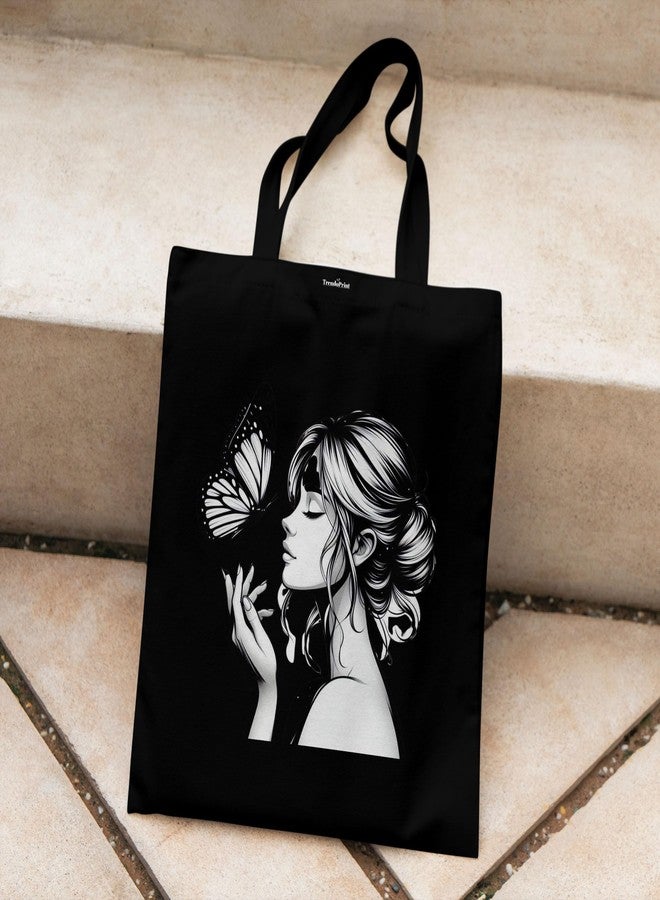 TrendoPrint Eco-Friendly Printed Black Tote Bag 14 x 16 inch with Makeup Pouch for College, Shopping and Travelling (TB150) - Image 2