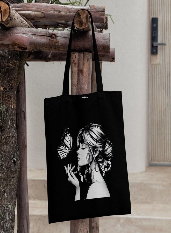 TrendoPrint Eco-Friendly Printed Black Tote Bag 14 x 16 inch with Makeup Pouch for College, Shopping and Travelling (TB150) - Image 4