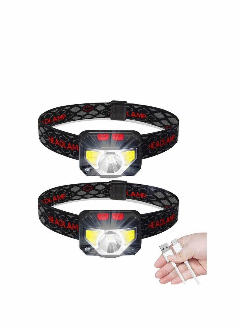 Excefore 2 Pack LED Head Torch USB Rechargeable Headlamp Headlight Ultra Bright LED Headtorch Head Lamp with IPX45 Waterproof for Running Camping Hiking Climbing - Image 1