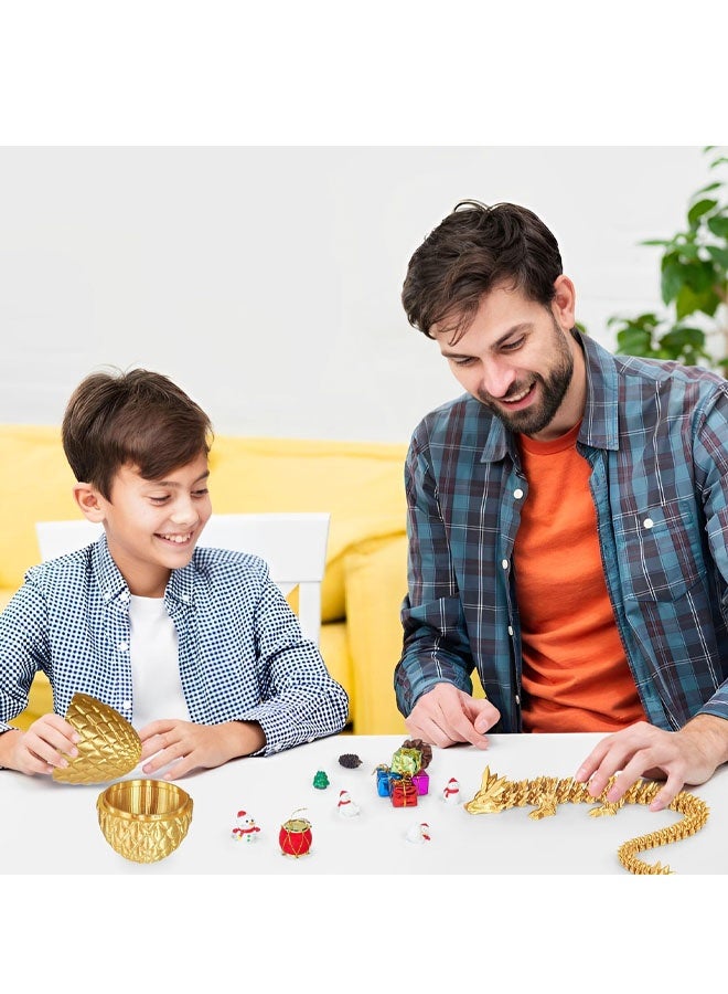 بيضة تنين مفاجئة بداخلها تنين، هدايا للأطفال والكبار، لعبة ثلاثية الأبعاد مطبوعة لتخفيف التوتر، مثالية لأعياد الميلاد، عيد الفصح، أعياد الميلاد، ديكور مكتب ممتع وتخفيف التوتر (ذهبي) - Image 3