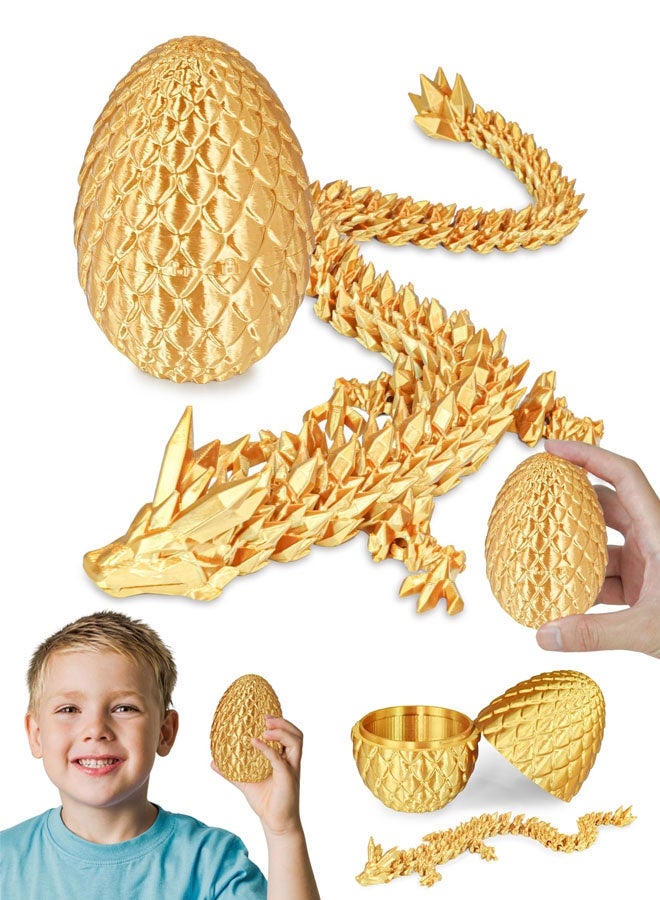 بيضة تنين مفاجئة بداخلها تنين، هدايا للأطفال والكبار، لعبة ثلاثية الأبعاد مطبوعة لتخفيف التوتر، مثالية لأعياد الميلاد، عيد الفصح، أعياد الميلاد، ديكور مكتب ممتع وتخفيف التوتر (ذهبي) - Image 1