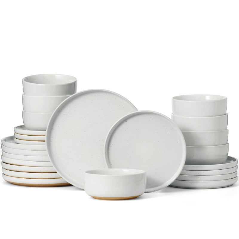 Famiware Milkyway Dinnerware Sets, 24 Piece Dish Set, Plates and Bowls Sets for 8, White - Image 1