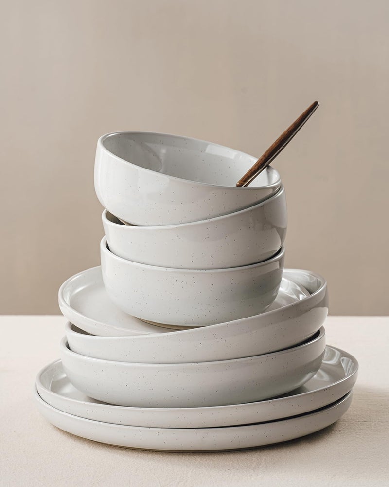 Famiware Milkyway Dinnerware Sets, 24 Piece Dish Set, Plates and Bowls Sets for 8, White - Image 4