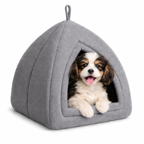 ZEXSAZONE Premium Soft Velvet Pet Hut House | for Cats, Kittens and Small Dogs Puppey | with Reversible Cushion | Washable Cozy and Comfortable | Small | 40 x 40 x 42 cm (Grey, Small_House_Shape) - Image 1