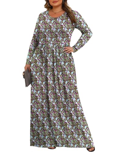 Tencede Womens Plus Size Maxi Dresses Long Sleeve with Pockets Casual Long Dress Aoyagi 3X - Image 2