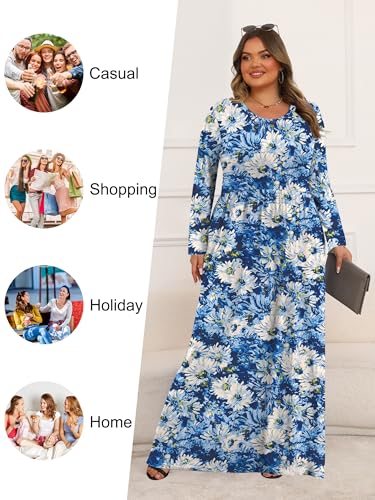 Tencede Womens Plus Size Maxi Dresses Long Sleeve with Pockets Casual Long Dress Aoyagi 3X - Image 5