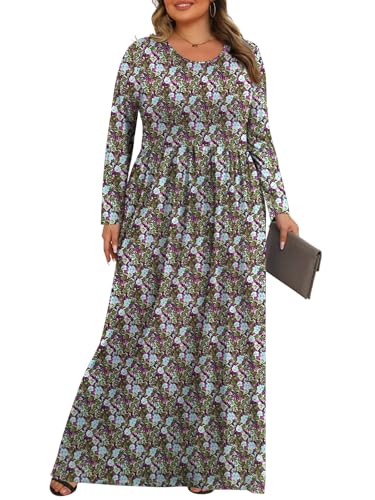 Tencede Womens Plus Size Maxi Dresses Long Sleeve with Pockets Casual Long Dress Aoyagi 3X - Image 3