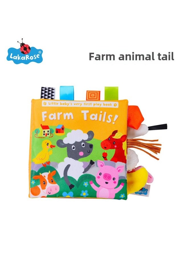 LakaRose Animal Tail Cloth Book Baby Ring Paper Cloth Book Enlightenment Early Education Cloth Book 0-1 Year Old Baby Toys-Color:Farm Tail (English Version)  - Image 1