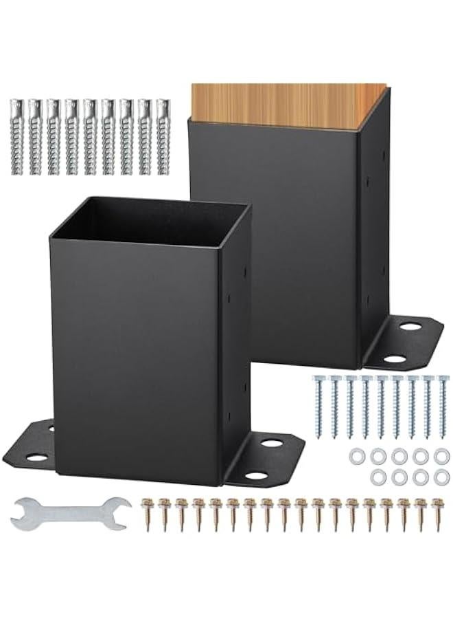 Arabest 4x4 Post Base 2 Pcs, Inner Size 3.6x3.6 Post Base Brackets, Heavy Duty Powder-Coated Post Anchor Matte Black Wood Post Brackets for Pavilion Deck Railing Support Deck Base Plate - Image 1