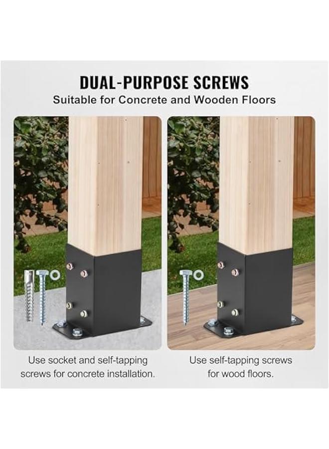 Arabest 4x4 Post Base 2 Pcs, Inner Size 3.6x3.6 Post Base Brackets, Heavy Duty Powder-Coated Post Anchor Matte Black Wood Post Brackets for Pavilion Deck Railing Support Deck Base Plate - Image 3