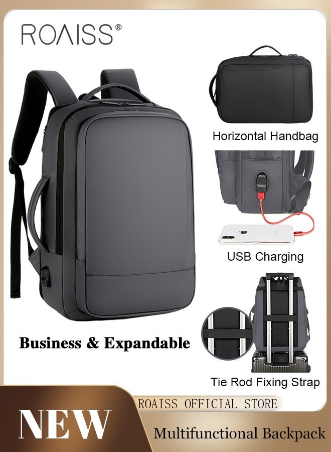 roaiss حقيبة ظهر نايلون مقاومة للماء كاجوال قابلة للتطوير بسعة كبيرة للكمبيوتر المحمول متعددة الوظائف حقيبة مدرسية قابلة للتنفس مع منفذ USB للرجال للعمل والسفر والطيران والأعمال باللون الأسود - Image 1