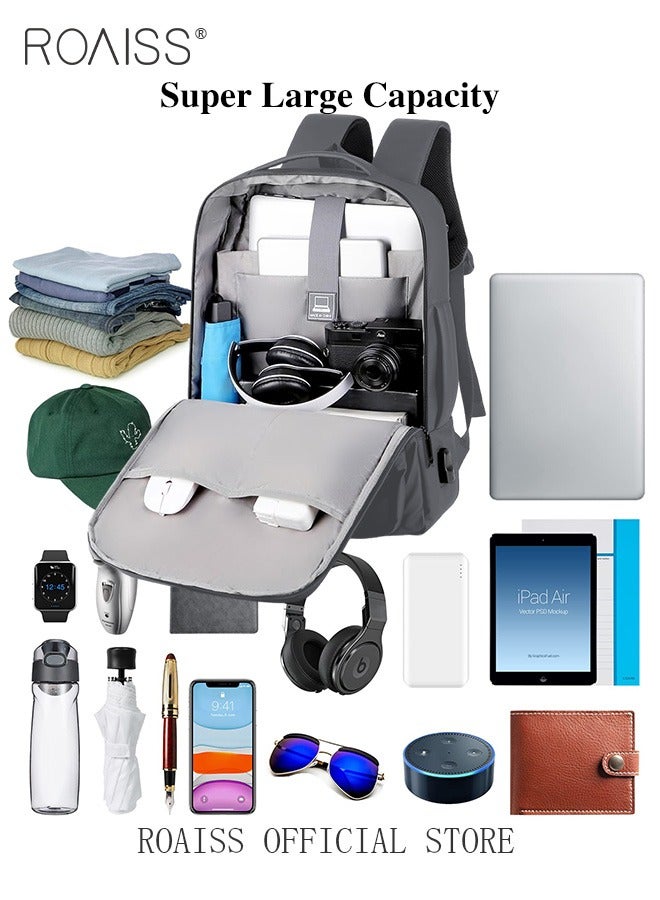 roaiss حقيبة ظهر نايلون مقاومة للماء كاجوال قابلة للتطوير بسعة كبيرة للكمبيوتر المحمول متعددة الوظائف حقيبة مدرسية قابلة للتنفس مع منفذ USB للرجال للعمل والسفر والطيران والأعمال باللون الأسود - Image 2