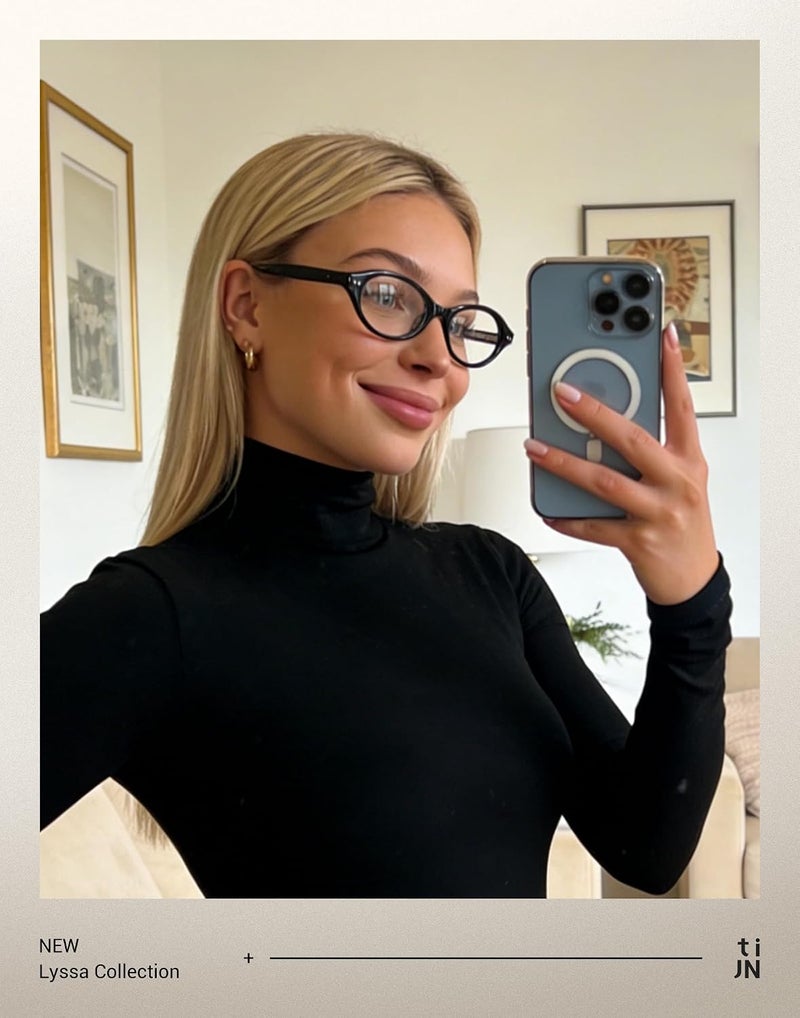 TIJN Most item matching trendy design Olisa Blue Light Blocking Glasses for Women Men,Oval Glasses Frame Bluelight Glasses for Gaming/Computer/Screen, 04. New- Jet Black (Cat Eye), 49-20-148 Salt resistant coating - Image 3