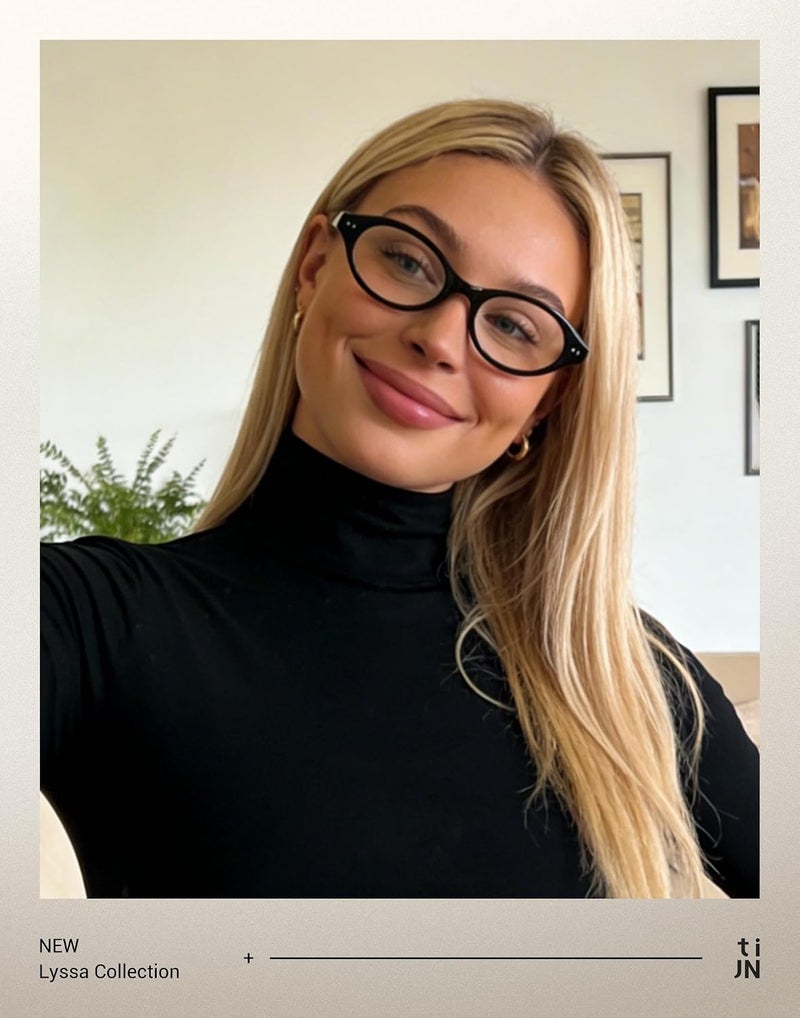TIJN Most item matching trendy design Olisa Blue Light Blocking Glasses for Women Men,Oval Glasses Frame Bluelight Glasses for Gaming/Computer/Screen, 04. New- Jet Black (Cat Eye), 49-20-148 Salt resistant coating - Image 2