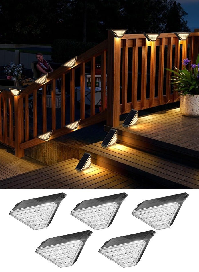 مودي مصابيح السلالم الشمسية الخارجية، مصابيح الدرج المقاومة للماء IP67، تعمل بالطاقة الشمسية باللون الأبيض الدافئ، مصابيح LED مثلثة الشكل للسلالم الخارجية، الباب الأمامي، الممر، الفناء، الحديقة، الشرفة، التشغيل/الإيقاف التلقائي، عبوة من 5 قطع - Image 1