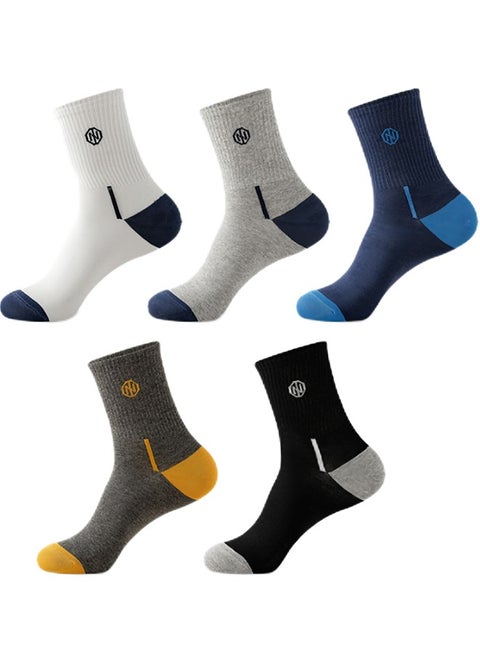 Men's thin Spring And Summer Sports Socks, Men's Mid-calf Sports Socks. Breathable And Comfortable Cotton Mid-Calf Socks, Sweat-Absorbent And Anti-Odor Thin Breathable Basketball Socks (5 Pairs)