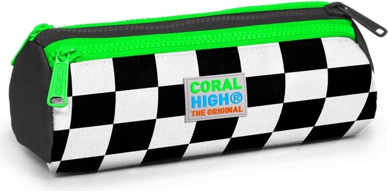 CORAL HIGH Kids Gray Checkered Three Compartment Pencil Bag 22015 