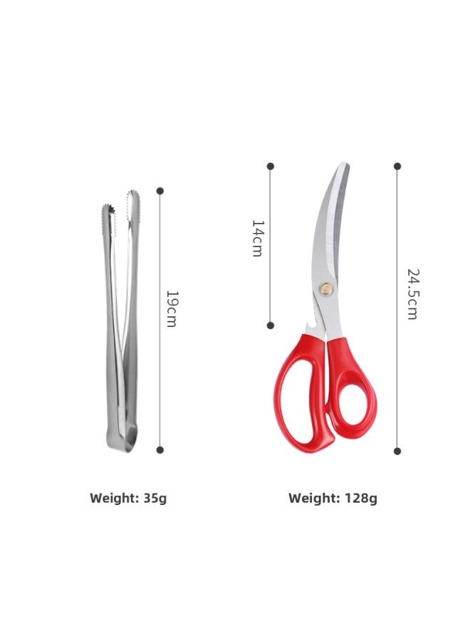 E * Japanese 304 Stainless Steel Barbecue Clip Golden Barbecue Clip Lined Food Clip Steak Clip BBQ Buffet Cuisine-Colour:Bare Body Clip 19cm (silver) + Red Scissors - Image 1