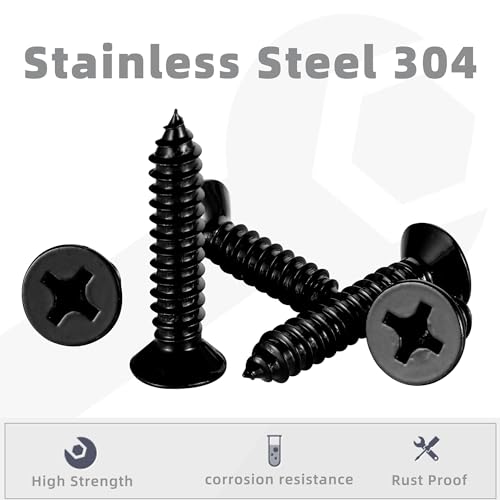 OUSCHR #14 x 1 Wood Screws Flat Head Fast Self Tapping Drywall Screws 18-8 Stainless Steel 304 Black Finish, 25 PCS - Image 3